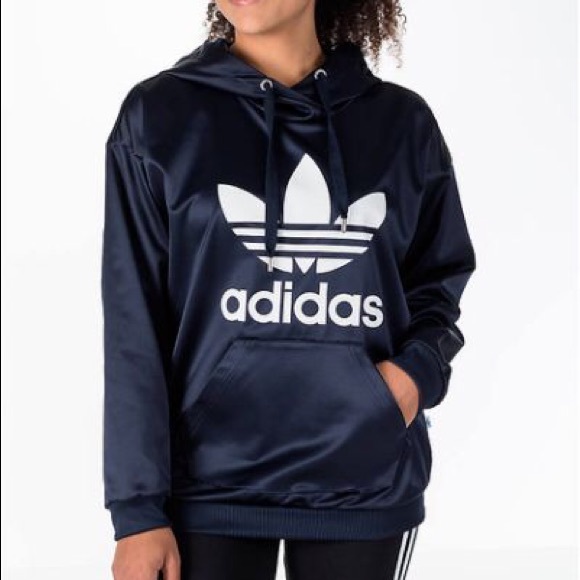Adidas Navy Satin Trefoil Hoodie size Small NWT